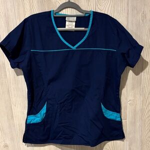 Uniform Advantage Navy and Teal V-Neck Women's Scrub Top